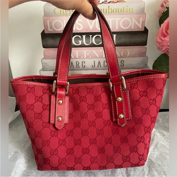 🍒 Authentic Gucci Red Sherry line canvas 257249 Tote and Jackie 05474 Bifold🍒 - Picture 4 of 14